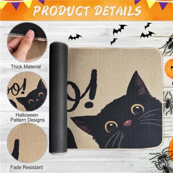 New 17x29" Halloween Door Mat - Black Cat 'Boo' Welcome Mat for‎ Indoor/Outdoor - Picture 6 of 8